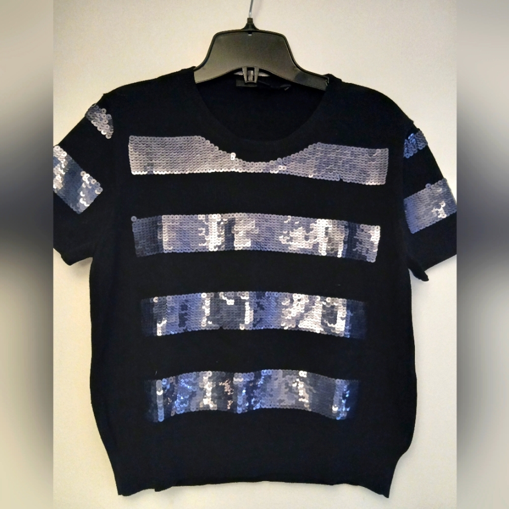 Marc Jacobs Chic Black/Very dark blue Sequin Striped Top